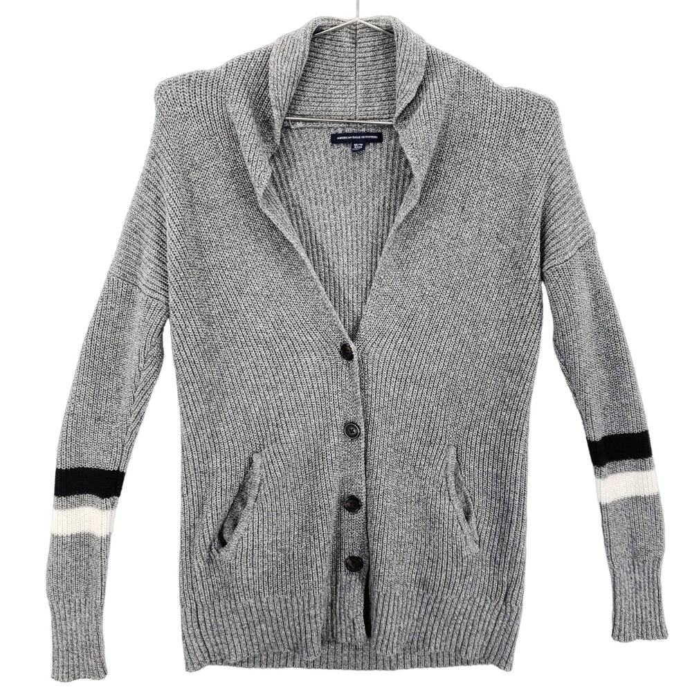 American Eagle Cardigan Womens Size XS Gray Long Sleeve Wool Blend Sweater Top